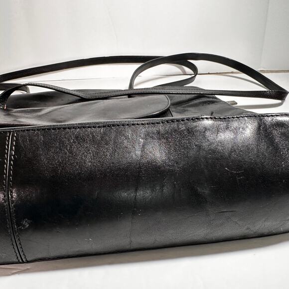 Hobo Black Leather Shoulder Tote Bag Briefcase – 16" Wide – Vintage Work Bag - Picture 8 of 9